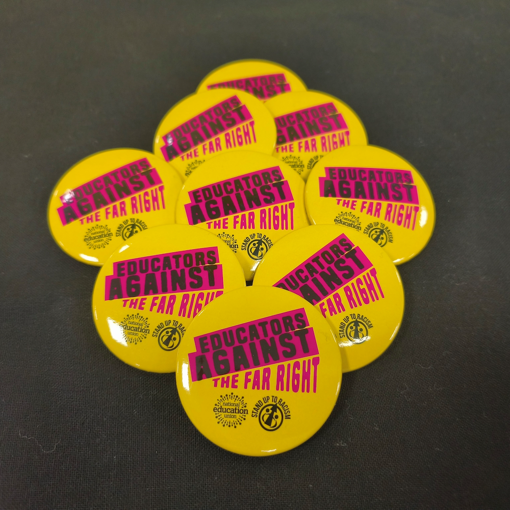 Educators against the far right button badges (pack of 10)
